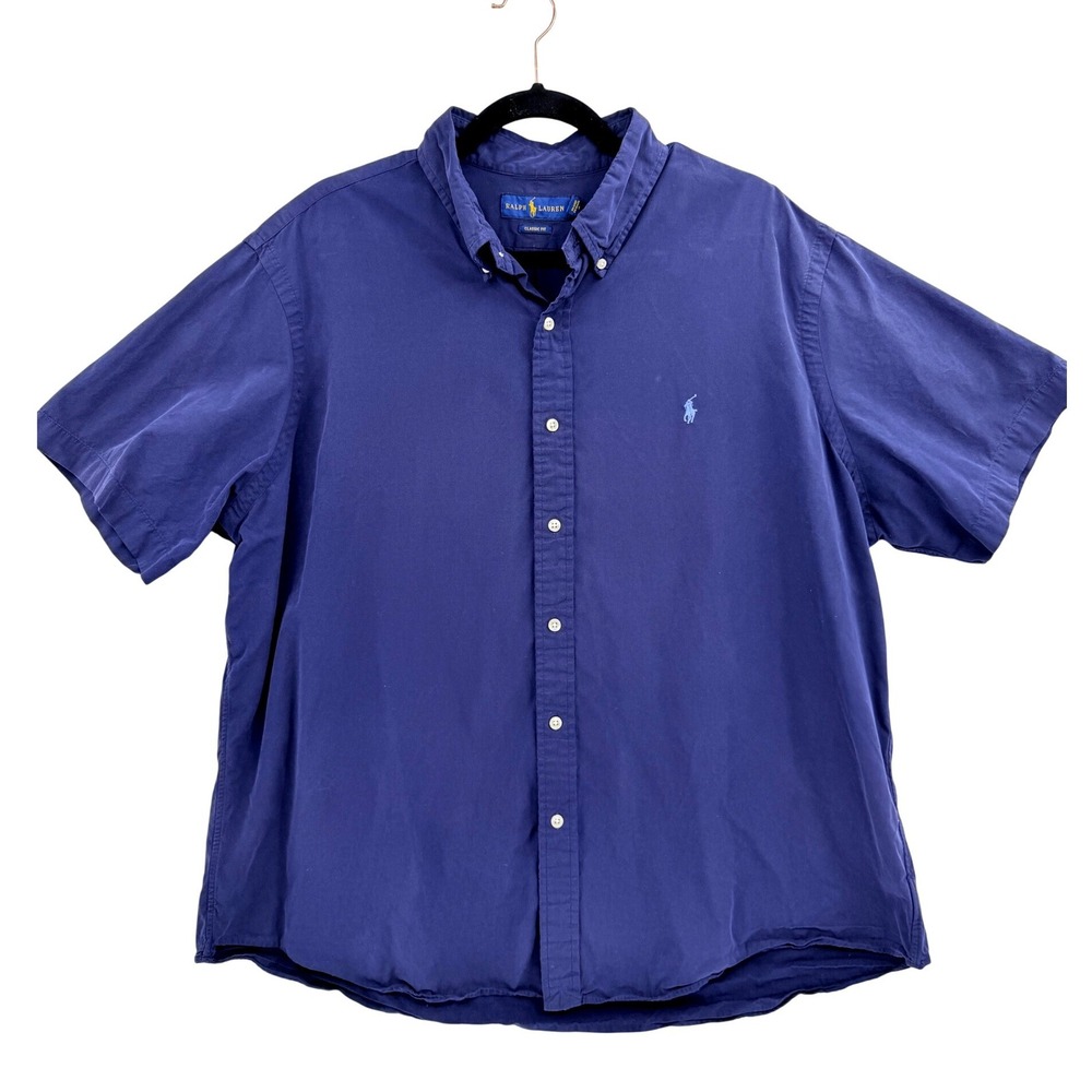 Ralph Lauren Mens Classic Fit Camp Shirt XXL Navy Blue Heritage Prep